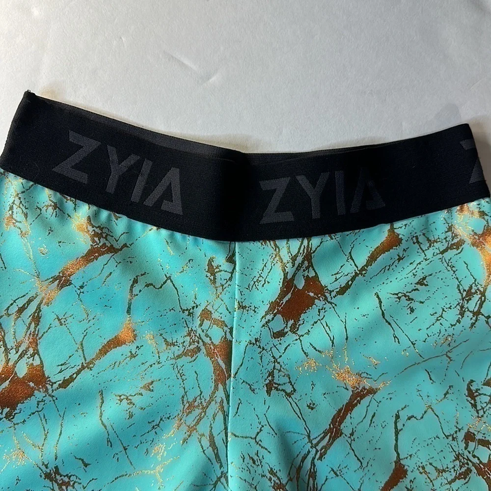 ZYIA Active Women’s Shorts Aqua & Copper Light Weight & Tight Shorts XS